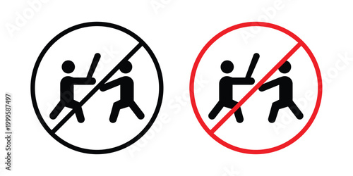 No fight sign outlined. Flat fill icons