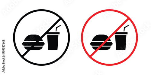 No food allowed sign outlined. Flat fill icons