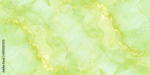 Pale green onyx marble texture background, translucent jade stone luxury mineral surface. crystalline formations, and subtle golden-yellow mineral veining. 