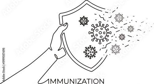 Hand holding shield protecting against viruses