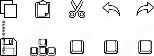 Black line icons for editing and office work