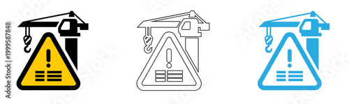 Construction zone warning signs caution and overhead crane hazard