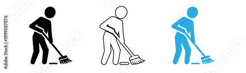 Simple illustration of people a person sweeping and another standing