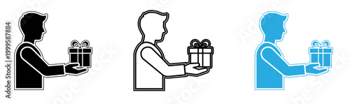 Giving a gift a blue silhouette illustration of generosity and celebration