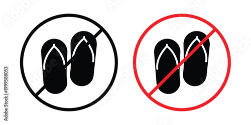No sandals sign outlined. Flat fill icons