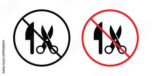 No scissors or no knives sign outlined. Flat fill icons