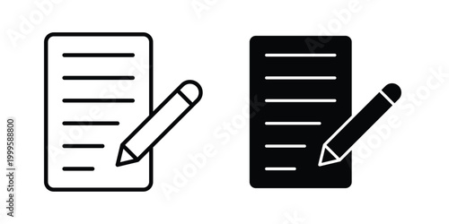 paper and pen icon outlined. Flat fill icons