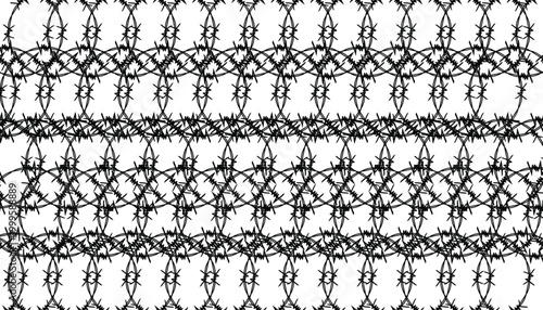 Multiple horizontal parallel lines of black barbed wire vector design element for restricted area boundary fence