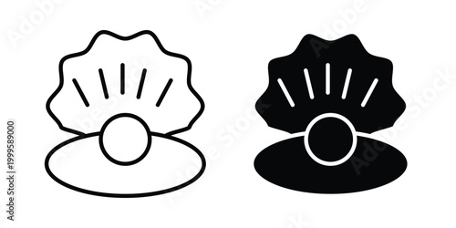 Pearl in the open shell icon outlined. Flat fill icons