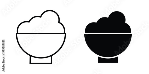 Rice bowl icon outlined. Flat fill icons