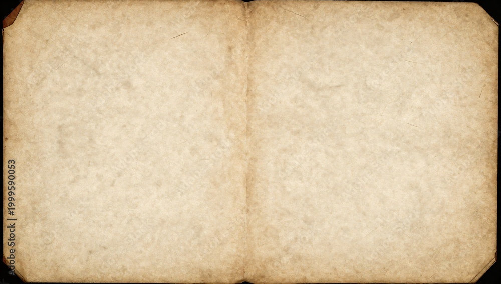 Fototapeta premium Open blank vintage book shows weathered paper texture and darkened edges