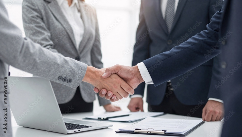 Fototapeta premium Business people sealing the deal with a handshake in a professional environment