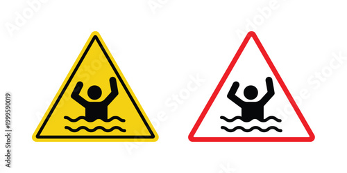 Risk of drowning warning sign outlined. Flat fill icons