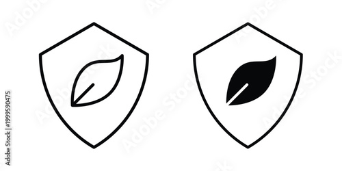 Shield with leafs icon outlined. Flat fill icons