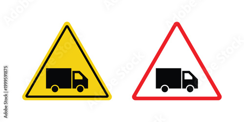 Truck warning sign outlined. Flat fill icons