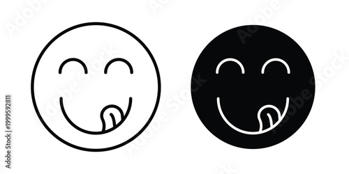 Yummy smile emoji icon outlined. Flat fill icons