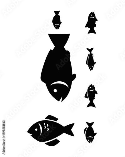 School of fish swim together in ocean waters with large fish leading