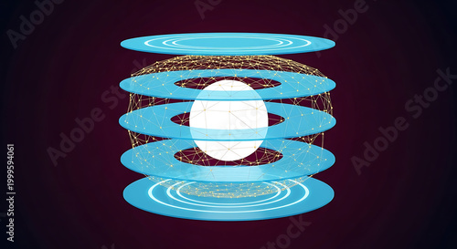 layered quantum structure with glowing core and interconnected network illustration high quality professional