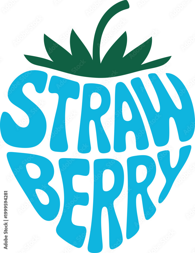 Obraz premium Strawberry fruit shaped text design with blue letters Vector