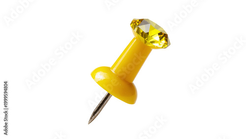 Photos Yellow faceted pushpin with metallic pinhead angled downwards