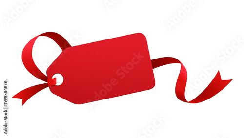 Fotografie Red blank price tag with flowing ribbon decoration