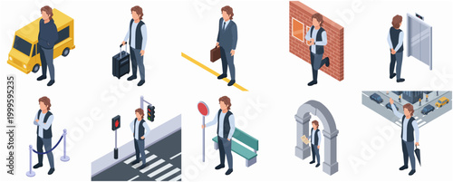 Isometric Diverse Character Poses and Urban Scene Elements Collection