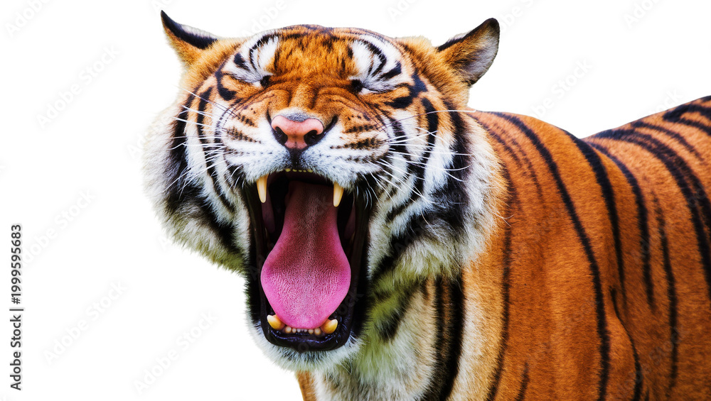 Fototapeta premium Furious Bengal Tiger Roaring with Open Mouth and Sharp Teeth