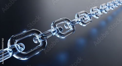 glass chain with interlocking links close up and reflective high quality professional detailed