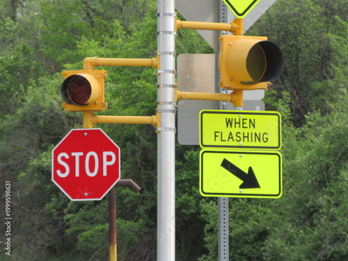 Road crossing flashing warning stop