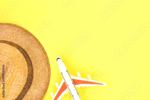 Vertical travel layout with summer accessories and airplane model for mobile.