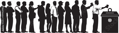 Silhouette of diverse people standing in line to vote