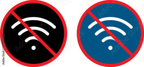 No wifi signal circular icon set with forbidden sign and wireless connection error