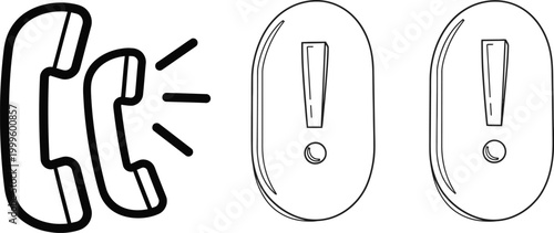 Simple black and white line drawing of a telephone and two pill capsules