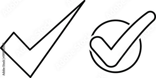Simple black and white sketch of two check mark icons approval and confirmation