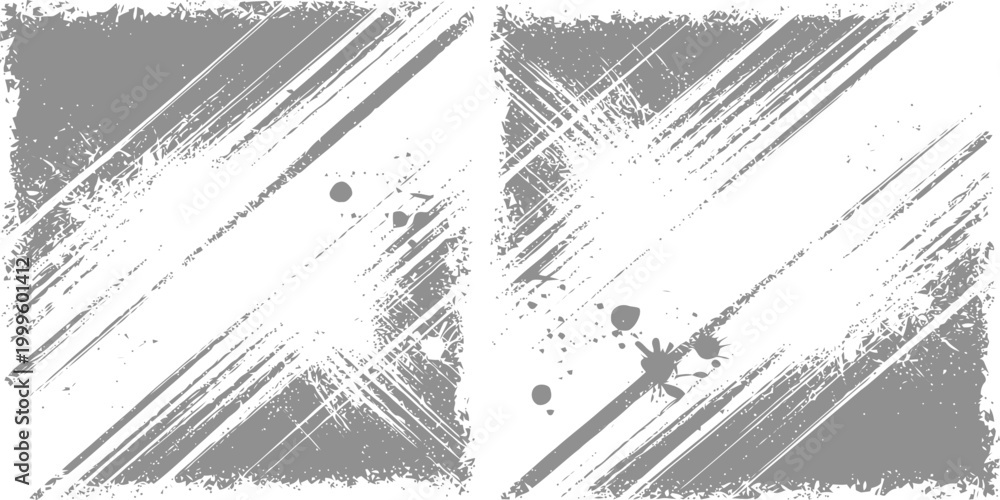 Obraz premium Square grunge frame collection with diagonal brush strokes and paint splatter accents for artistic photo borders and edgy digital graphic design layout elements