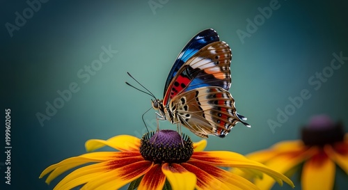 Vibrant butterfly on black eyed susan a stunning display of nature's beauty and insect life