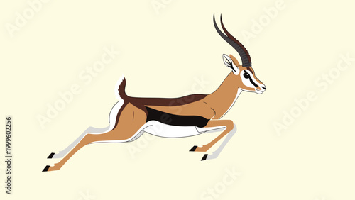 Graceful gazelle leaping through the air is depicted in a simple and clean cartoon illustration style against a light cream background color.