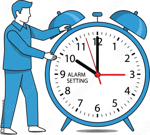 Man adjusts a clock to manage daily time.