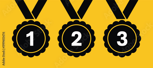Set of gold medal icons with ranking numbers one two three