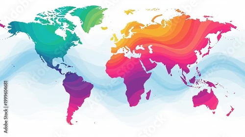 A vibrant vector illustration of a colorful world map featuring artistic splashes across the global continents and countries of our earth