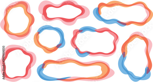 Modern Abstract Organic Frame Set with Layered Translucent Shapes in Coral Orange and Blue for Creative Content Highlighting