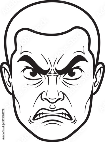 Angry man face with frown expression