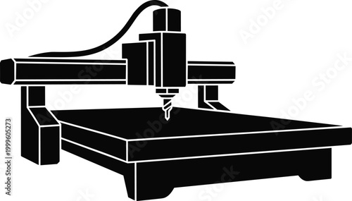 Black Silhouette of aCNC Milling Machine on a White Background tool manufacturing