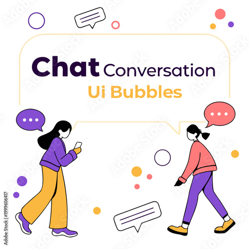 Colorful of two women chatting with speech bubbles conversation