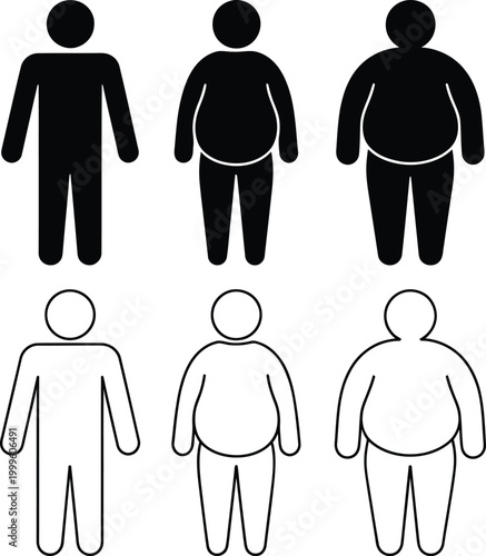 Set of male body mass index icons isolated on white background