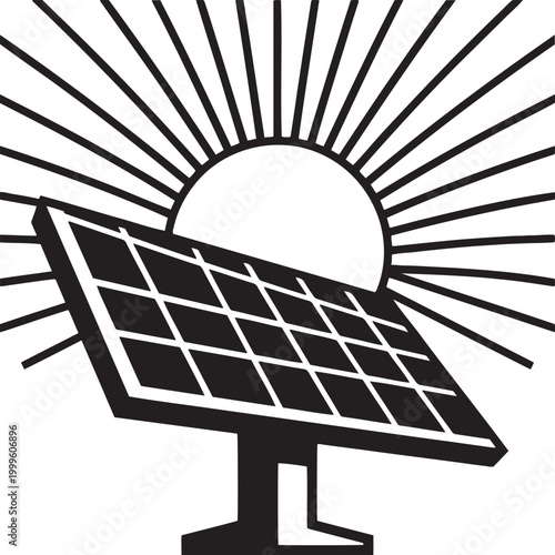 Solar panel with sun rays icon