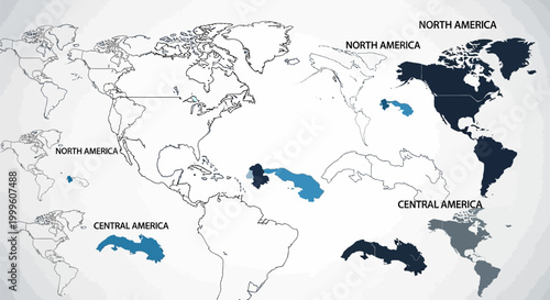world map with highlighted regions in north and central america and the caribbean