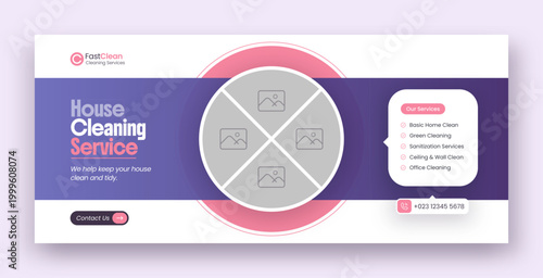 Cleaning service social media facebook cover and web banner template