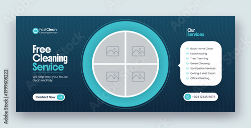 Cleaning service social media facebook cover and web banner template