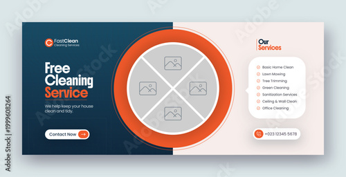 Cleaning service social media facebook cover and web banner template